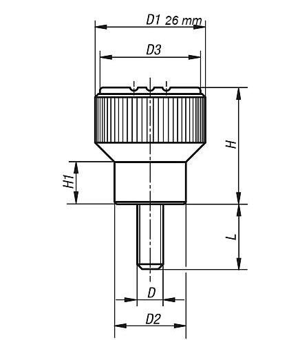 Rýhovaná ovládací matice s vnějším závitem M8 x 40 mm červenočerná